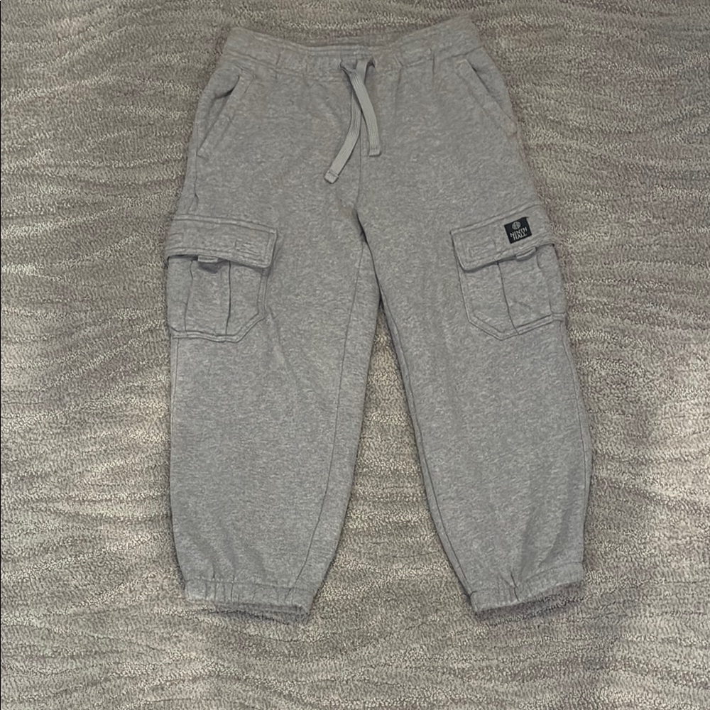 Heather Gray Cargo-Joggers with Ribbed Cuffs and Drawstring Waist Ninth Hall